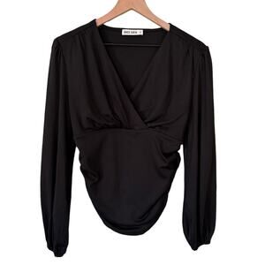 Grace Karin Black Long Sleeve Ruched Shirt Size M